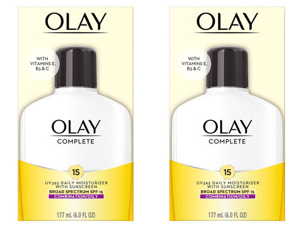 Face Moisturizer by Olay Complete Lotion All Day Face Moisturizer for Combination/Oily Skin with SPF 15, 6 Fl Oz (Pack of 2)