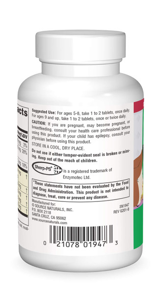 Source Naturals Attentive Child - Healthy Cognitive Nutrients for Active Children - Improved Focus & Attention with DMAE, Magnesium, Zinc & Grape Seed Extract - 120 Tablets