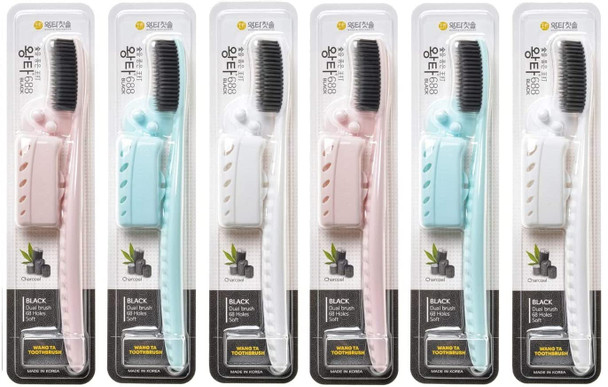 WANGTA Toothbrush 4pcs, Twice as Wide as Regular Brush Head, Wide Toothbrush, Long Brush Head, More Comfortable and Easier Brushing (Black Brush)