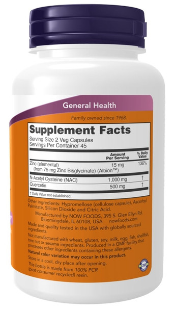 Now NAC Quercetin & Zinc , 90 Veg Capsules