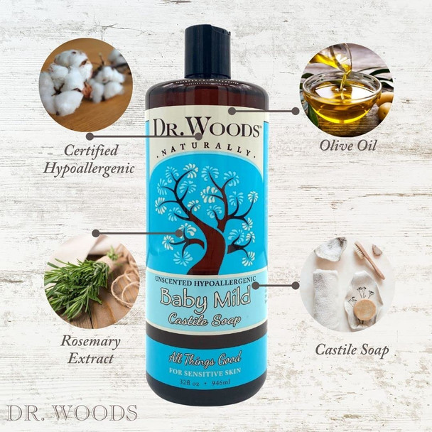 Dr. Woods Unscented Body Wash Baby Mild Liquid Castile Soap 32 Ounce
