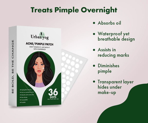 Urban yog Acne Pimple Patch - Invisible Facial Stickers cover with 100% Hydrocolloid, Pimple Patches for Face (Circular 36 Dots)