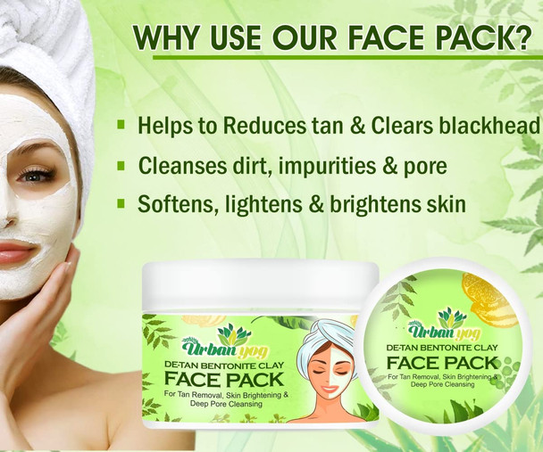 Urban Yog Clay Face Pack for Glowing & Brightening Skin, Pimples & Reduce Tan (100 Gram) (Pack of 1)