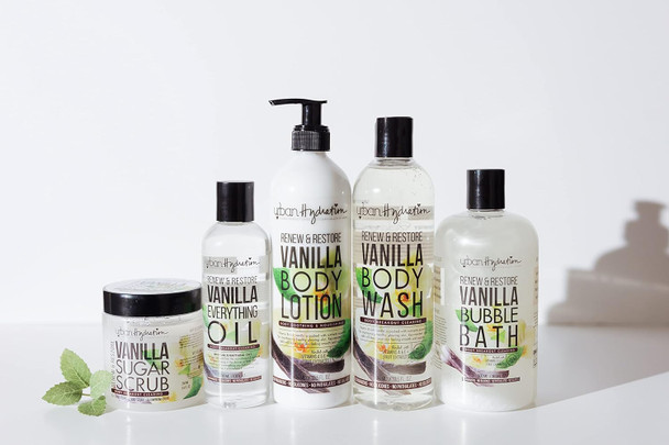 Urban Hydration Renew & Restore Vanilla 6pc Bath & Body Set | Sulfate, Paraben, & Dye Free, All Skin Types, Includes Bubble Bath