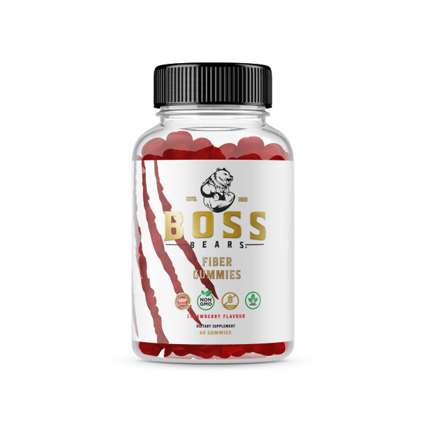 Boss Bears Fiber Gummies, Optimal Digestion, Maintain Bowel Health, Feel Lighter, Chewy Strawberry Flavor, Vegan, Gluten Free (30 Serving, Strawberry)