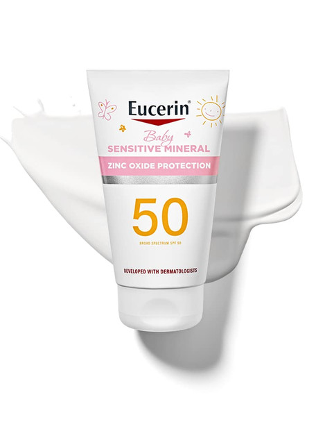 Eucerin Sun Sensitive Mineral Baby Sunscreen SPF 50, Sunscreen Lotion With Zinc Oxide Protection, 4 Fl Oz