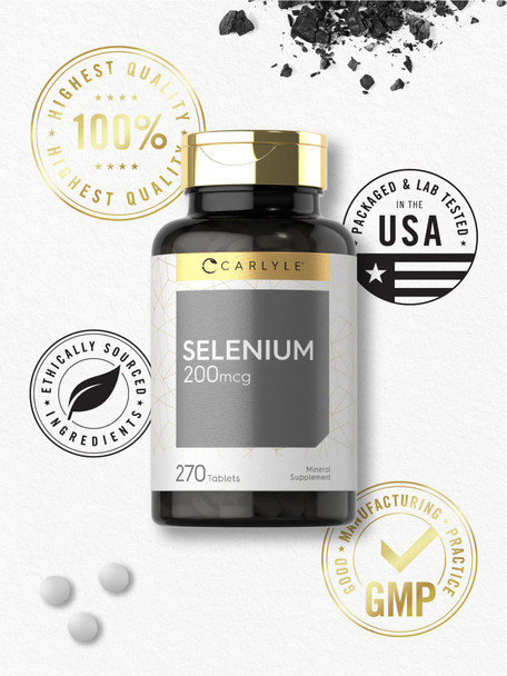 Selenium Supplement | 200Mcg Tablets | Vegetarian, Non-Gmo, Gluten Free | By Carlyle