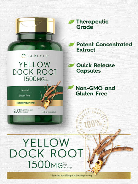 Carlyle Yellow Dock Root Capsules 1500Mg | 200 Count | Non-Gmo, Gluten Free | High Potency Formula | Traditional Herb