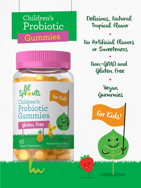 Children'S Probiotic | 60 Gummies | Natural Tropical Flavor | Vegan, Non-Gmo & Gluten Free Supplement | By Lil' Sprouts