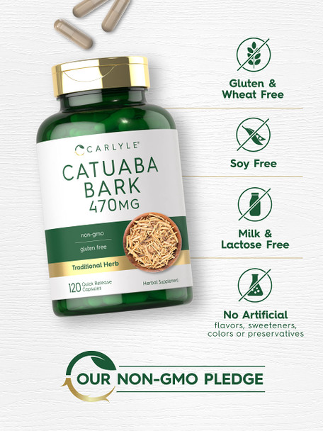 Catuaba Bark Capsules 470Mg | 120 Pills | For Men And Women | Non Gmo And Gluten Free | By Carlyle