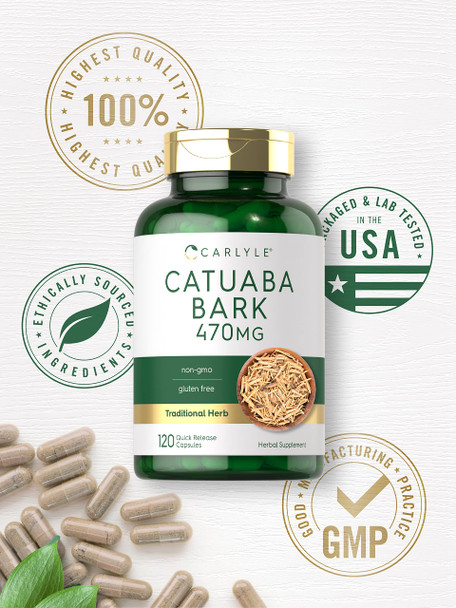 Catuaba Bark Capsules 470Mg | 120 Pills | For Men And Women | Non Gmo And Gluten Free | By Carlyle