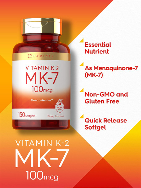 Carlyle Vitamin K2 Supplement 100Mcg | K2 Mk7 | 150 Softgels | Non-Gmo, Gluten Free