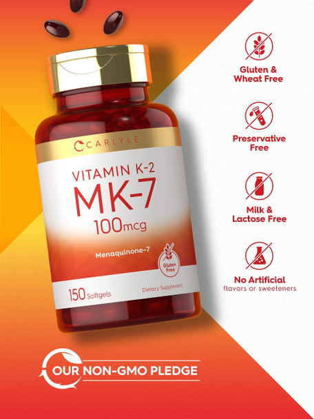 Carlyle Vitamin K2 Supplement 100Mcg | K2 Mk7 | 150 Softgels | Non-Gmo, Gluten Free