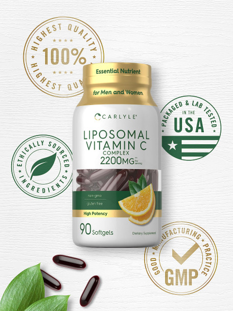 Carlyle Liposomal Vitamin C | 2200Mg | 90 Softgels | High Potency Formula | Non-Gmo, Gluten Free