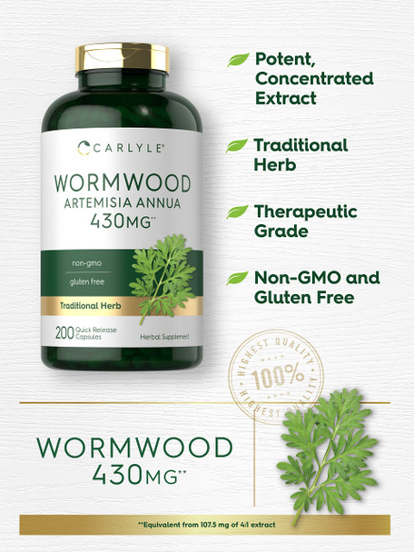 Carlyle Wormwood Capsules 430Mg | Artemisia Annua Herb | 200 Count | Non-Gmo & Gluten Free Supplement