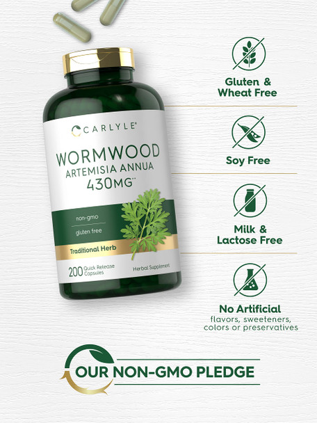 Carlyle Wormwood Capsules 430Mg | Artemisia Annua Herb | 200 Count | Non-Gmo & Gluten Free Supplement
