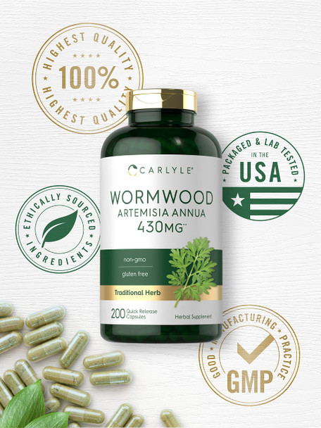 Carlyle Wormwood Capsules 430Mg | Artemisia Annua Herb | 200 Count | Non-Gmo & Gluten Free Supplement