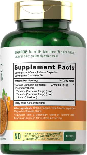 Carlyle Turmeric Curcumin Supplement 2400Mg | 180 Powder Capsules | Herbal Formula | Non-Gmo, Gluten Free