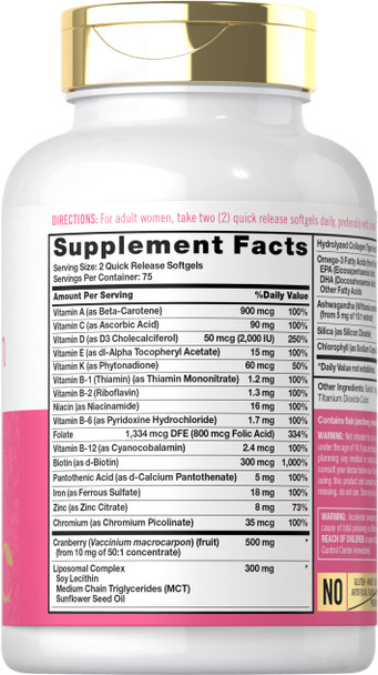 Carlyle Multivitamin For Women | 150 Softgels | Liposomal Vitamin With Iron | Hydrolyzed Collagen & Biotin | Non-Gmo, Gluten Free