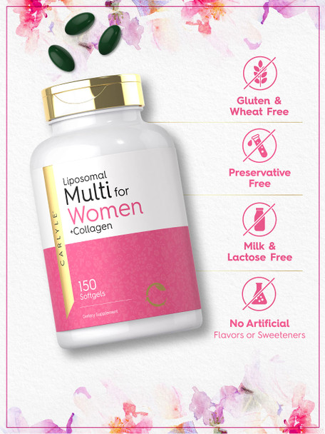 Carlyle Multivitamin For Women | 150 Softgels | Liposomal Vitamin With Iron | Hydrolyzed Collagen & Biotin | Non-Gmo, Gluten Free