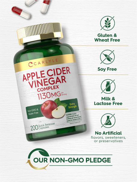 Carlyle Apple Cider Vinegar Capsules | Apple Lean | 200 Pills | Non-Gmo & Gluten Free Supplement | With Diet Plan