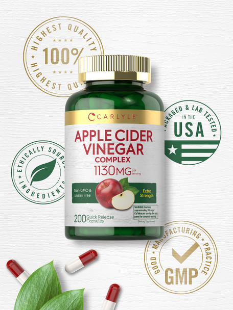 Carlyle Apple Cider Vinegar Capsules | Apple Lean | 200 Pills | Non-Gmo & Gluten Free Supplement | With Diet Plan