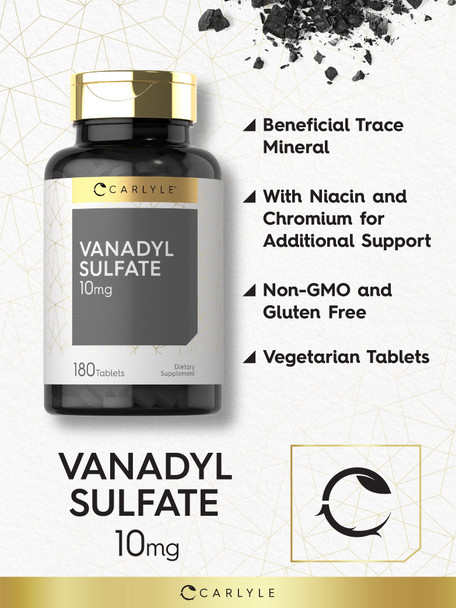 Vanadyl Sulfate 10Mg | 180 Tablet Capsules | With Chromium Picolinate | Vegetarian, Non-Gmo, Gluten Free Supplement | By Carlyle