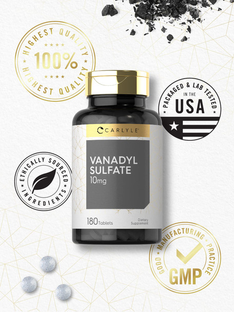 Vanadyl Sulfate 10Mg | 180 Tablet Capsules | With Chromium Picolinate | Vegetarian, Non-Gmo, Gluten Free Supplement | By Carlyle