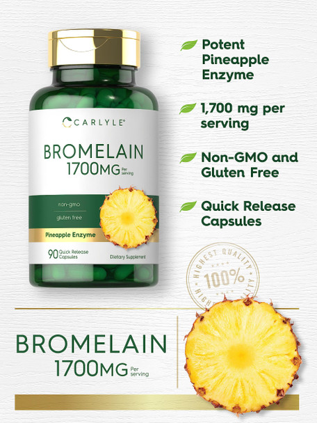 Carlyle Bromelain 1700 Mg | 90 Capsules | Pineapple Enzyme Supplement | Non-Gmo And Gluten Free