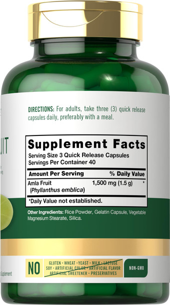 Amla Capsules 1500Mg | 120 Count | Amalaki Fruit | Non-Gmo And Gluten Free Supplement | By Carlyle