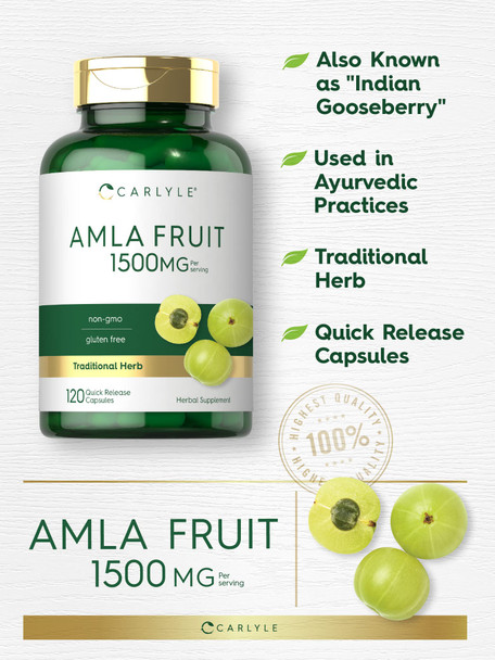 Amla Capsules 1500Mg | 120 Count | Amalaki Fruit | Non-Gmo And Gluten Free Supplement | By Carlyle