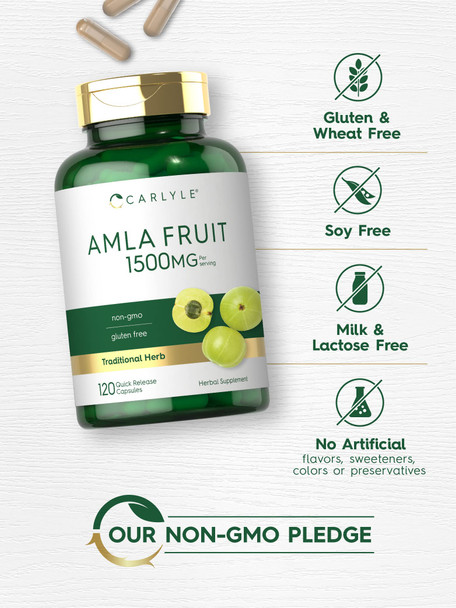 Amla Capsules 1500Mg | 120 Count | Amalaki Fruit | Non-Gmo And Gluten Free Supplement | By Carlyle