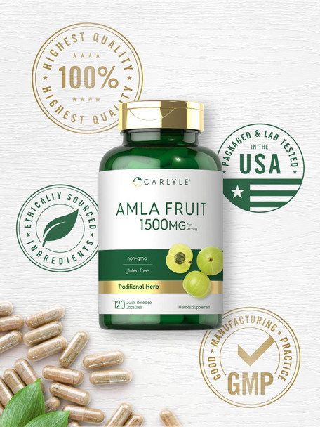 Amla Capsules 1500Mg | 120 Count | Amalaki Fruit | Non-Gmo And Gluten Free Supplement | By Carlyle