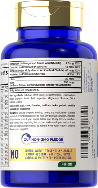 Carlyle Senior Multivitamin For Over 60 | 100 Caplets | With Lutein & Lycopene | Abc Advanced Supplement For Men And Women | Non