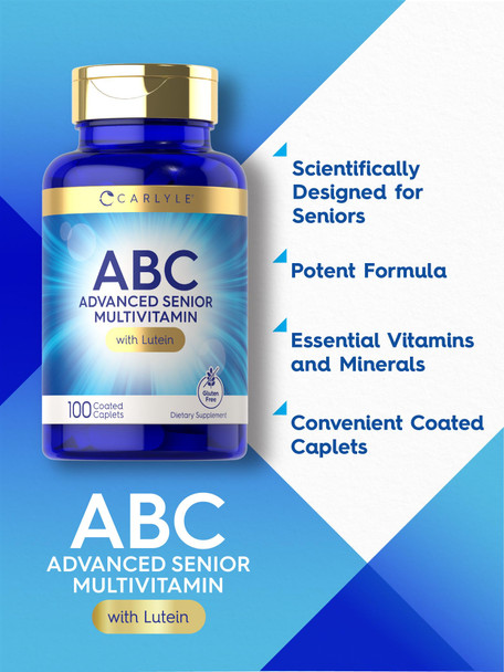 Carlyle Senior Multivitamin For Over 60 | 100 Caplets | With Lutein & Lycopene | Abc Advanced Supplement For Men And Women | Non