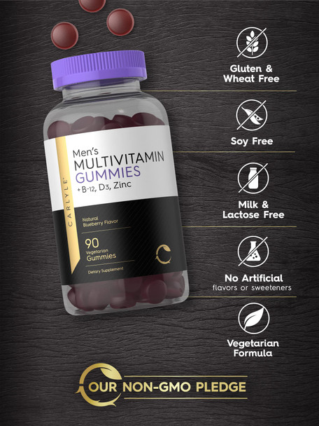 Men'S Multivitamin Gummies | 90 Count | Natural Blueberry Flavor | Vitamin C, D3 And Zinc | Vegetarian, Non-Gmo, Gluten Free Supp