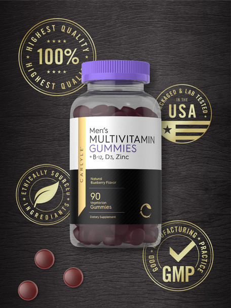 Men'S Multivitamin Gummies | 90 Count | Natural Blueberry Flavor | Vitamin C, D3 And Zinc | Vegetarian, Non-Gmo, Gluten Free Supp