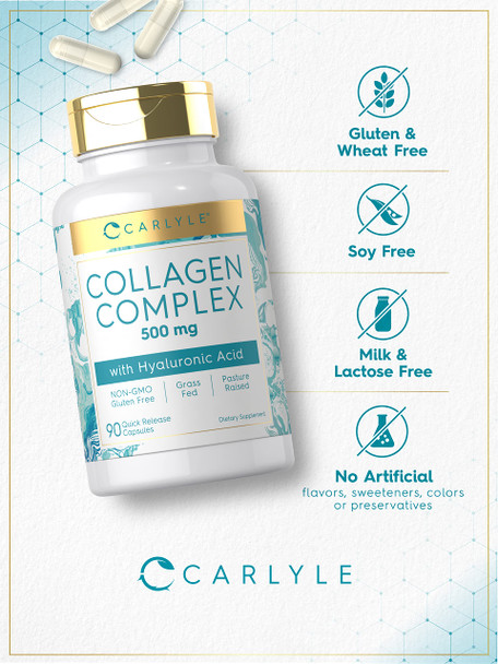 Carlyle Collagen Pills With Hyaluronic Acid 500Mg | 90 Capsules | Hydrolyzed Collagen Supplement | Non-Gmo, Gluten Free