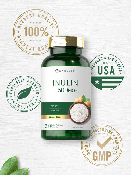 Carlyle Inulin Powder Capsules | 1500Mg | 200 Count | Non-Gmo And Gluten Free Supplement