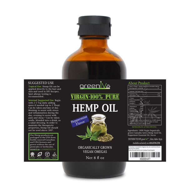Greenive - Hemp Oil - Vegan Omegas - Cold Pressed - (8Oz Peppermint)