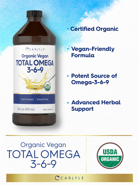 Carlyle Omega 3 6 9 | 16 Fl Oz | Cold Pressed | Usda Certified Organic, Vegan Supplement | Vegetarian, Non-Gmo, Gluten Free, And