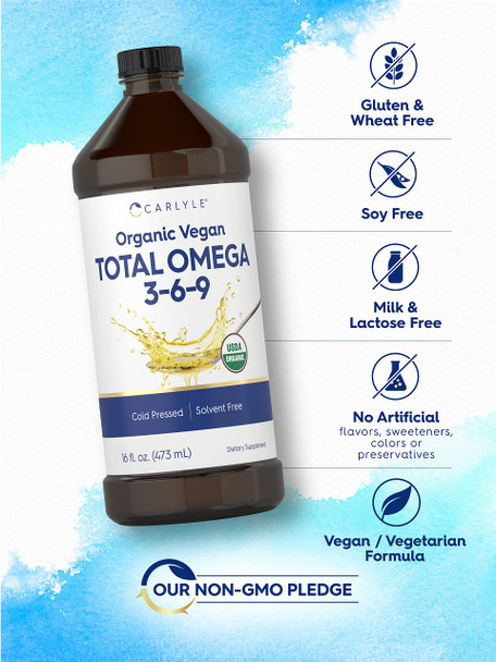 Carlyle Omega 3 6 9 | 16 Fl Oz | Cold Pressed | Usda Certified Organic, Vegan Supplement | Vegetarian, Non-Gmo, Gluten Free, And