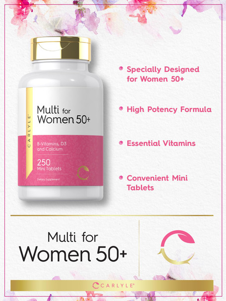 Carlyle Multivitamin For Women 50 And Over | 250 Caplets | Iron Free | With B-Vitamins, D3, And Calcium | For Women 50 Plus