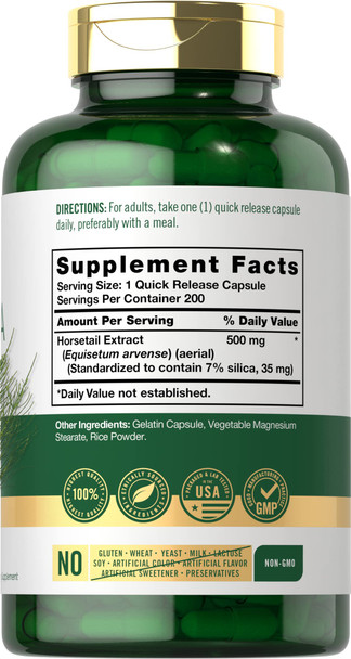 Silica Supplement Capsules | 200 Count | From Horsetail Extract | Non-Gmo & Gluten Free | By Carlyle
