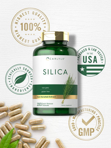 Silica Supplement Capsules | 200 Count | From Horsetail Extract | Non-Gmo & Gluten Free | By Carlyle