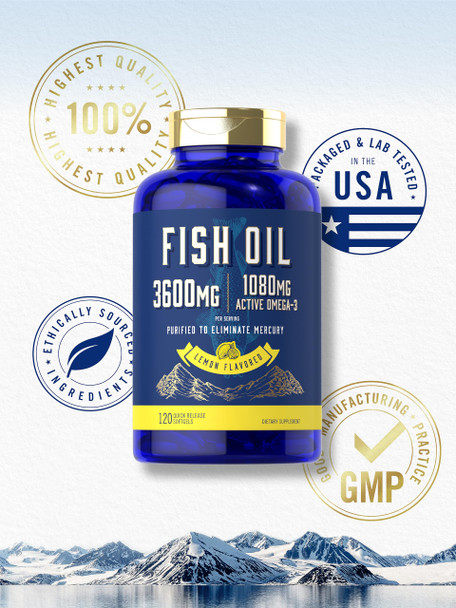 Fish Oil 3600Mg | 1080Mg Omega 3 | 120 Count | Non-Gmo And Gluten Free Supplement