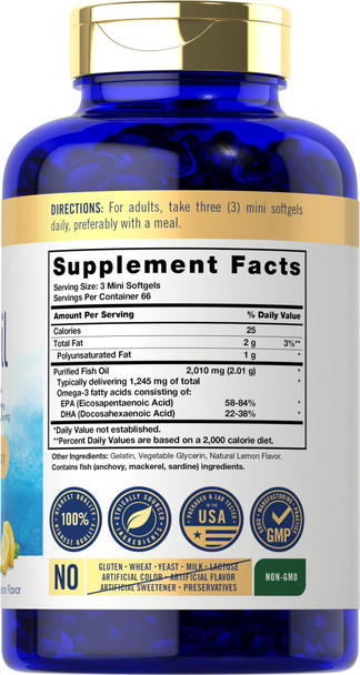 Carlyle Mini Fish Oil Softgels | 2010 Mg | 200 Omega-3 Pearls | Non-Gmo & Gluten Free Supplement