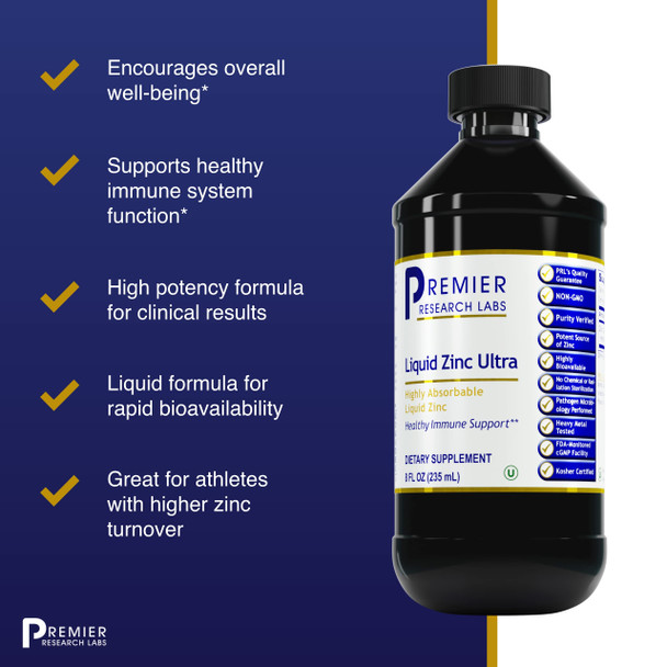 Premier Research Labs Liquid Zinc Ultra - Minerals For Immune Support & Overall Well-Being - Highly Absorbable Liquid - Great