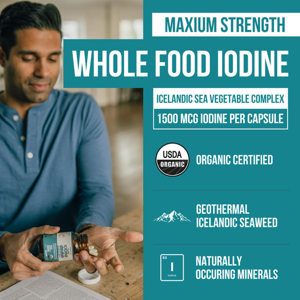 Organic Iodine Supplement – 1,500 Mcg Iodine, Max Strength - From Sea Vegetable Complex, Whole Food & Raw Form – Contains Purest