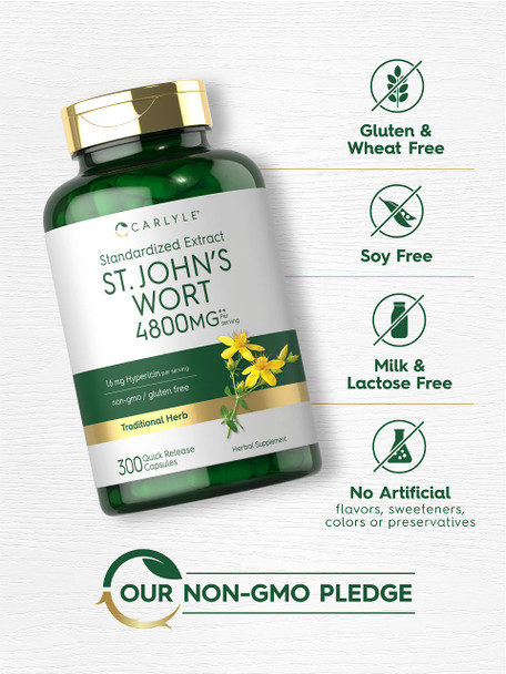 Carlyle St John'S Wort Supplement | 4800Mg | 300 Capsules | Non-Gmo & Gluten Free | Standardized Extract Carlyle St John'S Wort Supplement | 4800Mg | 300 Capsules | Non-Gmo & Gluten Free | Standardized Extract